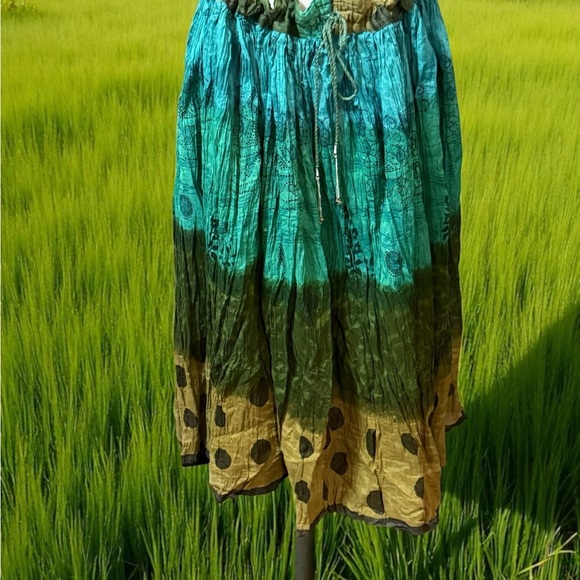 Chic Teal and Tan Midi Skirt - Picture 1 of 4